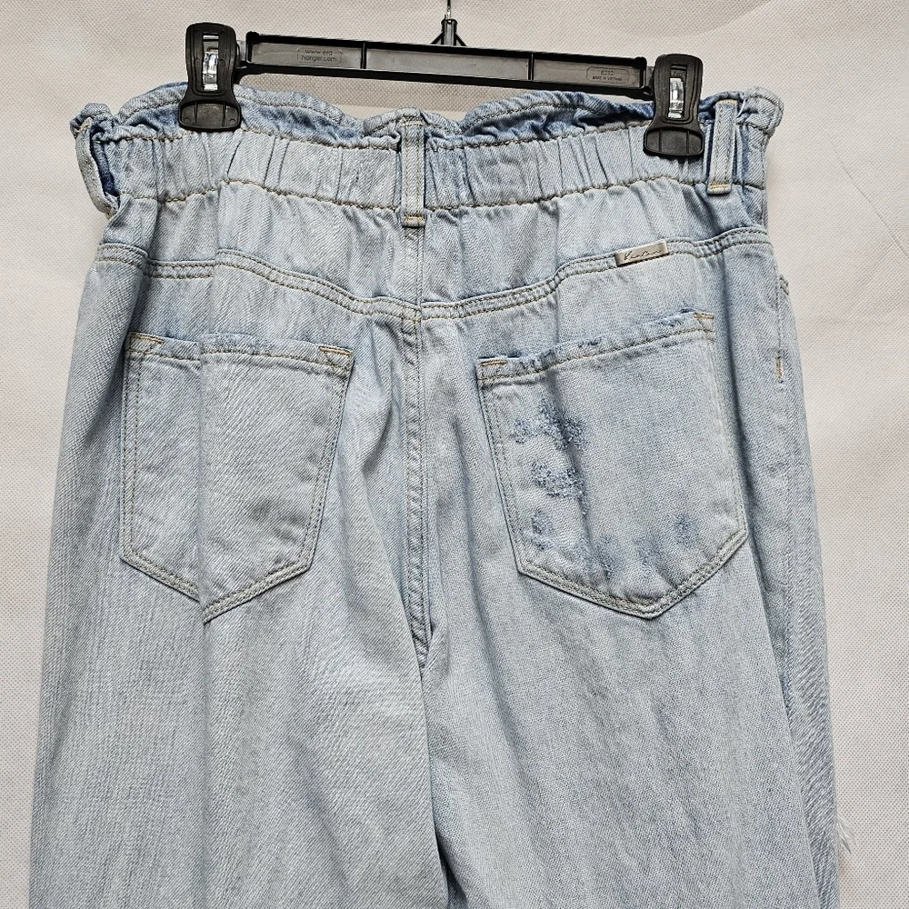 Kancan Severely Distressed Paper Bag Waist Light Wash Blue Denim Jeans Size 15